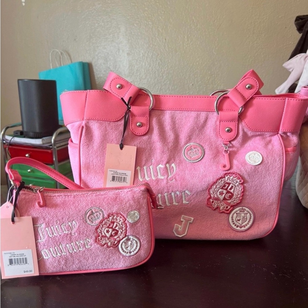 Juicy Couture Pink Velour Tote and Wristlet Duo